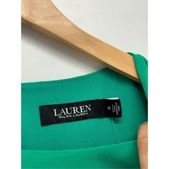 Lauren Ralph Lauren Shift Dress Size 12 Green Round Neck Ruffled NWT - Picture 7 of 13